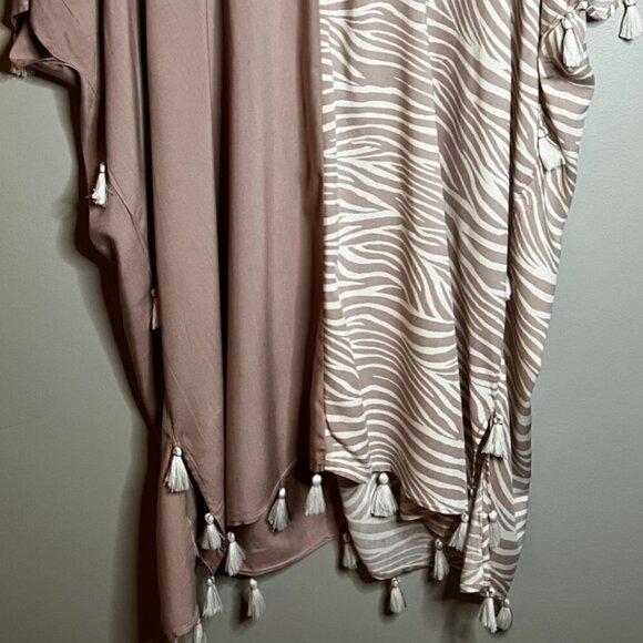 Rope Trim Surf Gypsy Beach Cover Up in Mauve and creme color Size M - Picture 5 of 7